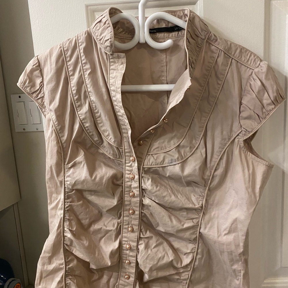 Elegant Tan Cap Sleeve Blouse